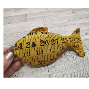 Quirky Fish Fabric Ornament Measuring Tape Print‎ Yellow Plush Handmade 8in
